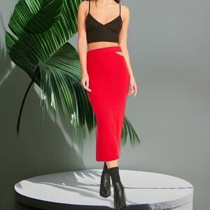 NWT - BB DAKOTA BY STEVE MADDEN Montero Cutout Midi Skirt In True Red Size: S